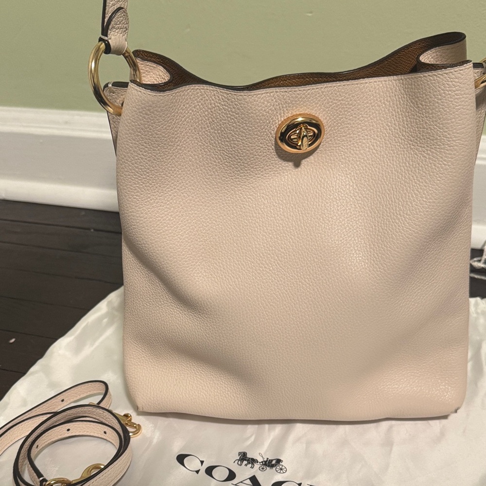 Coach Ivory Leather Shoulder Bag with Gold Accents